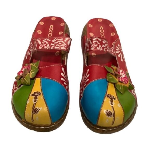 SOCOFY HANDMADE LEATHER BOHO CLOGS, MULES SLIP ON SHOES MULTI COLOURED SZ 40NWOT - Picture 3 of 13